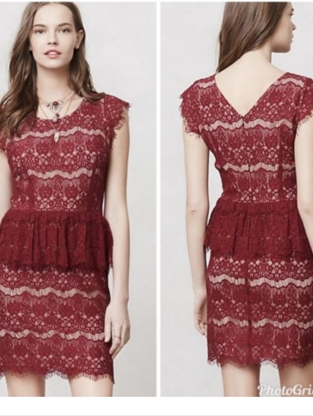Maeve by Anthropologie Elsa Peplum Lace Dress | Stunning Burgundy Red SzL